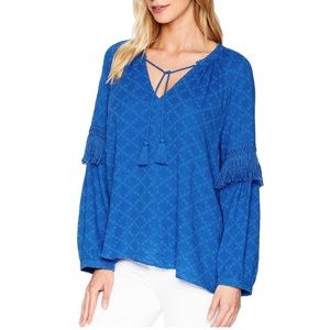1. State Split-Neck Blouson Sleeve Top